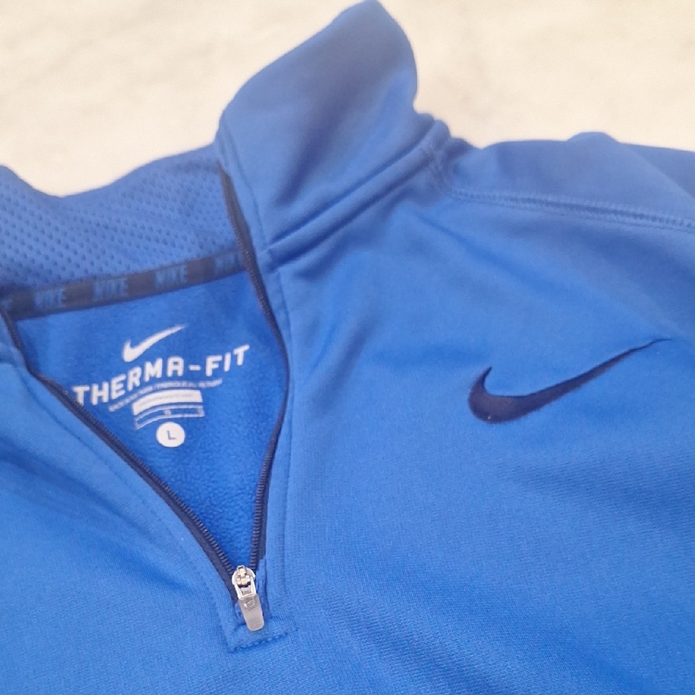 Nike Therma-Fit Blue Black Longsleeve ‎ Quarter Zip Sz Lg Pullover Athleisure